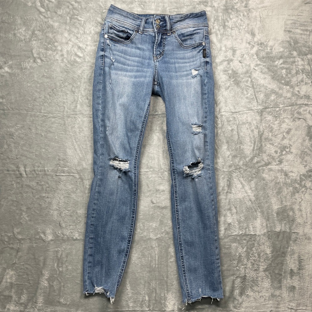 Silver Jeans Co‎ Womens Jeans Blue Distressed Skinny Cut Off Hem Size 26